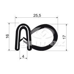 U-profil s bočným tesnením 4×16 mm EPDM s kovom